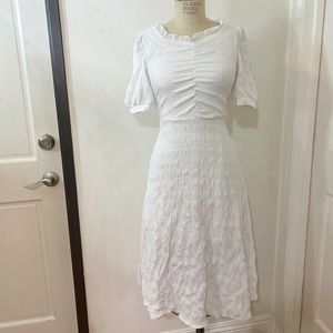 Romantic back Zipper Cream Midi Puff Sleeves Summer Dress